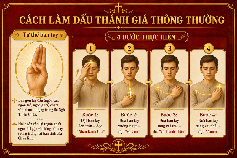 Hướng dẫn cách làm Dấu Thánh Giá đơn thông thường