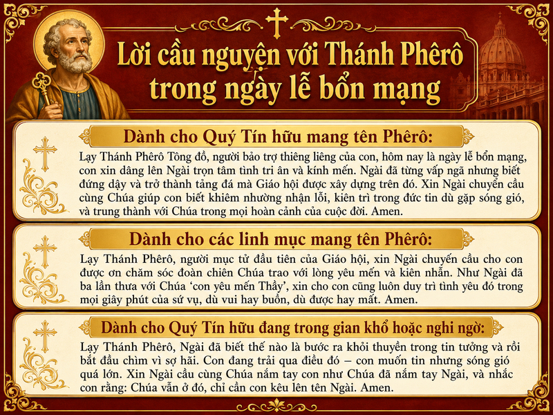 Lời cầu nguyện trong ngày Lễ ổn Mạng Thánh Phêrô