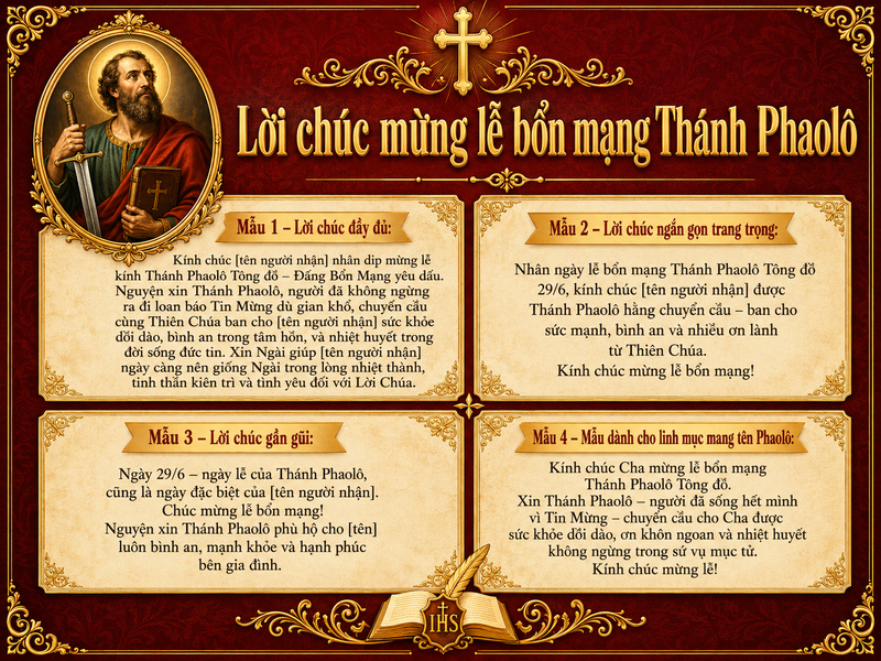 Lời chúc mừng lễ bổn mạng Thánh Phaolô
