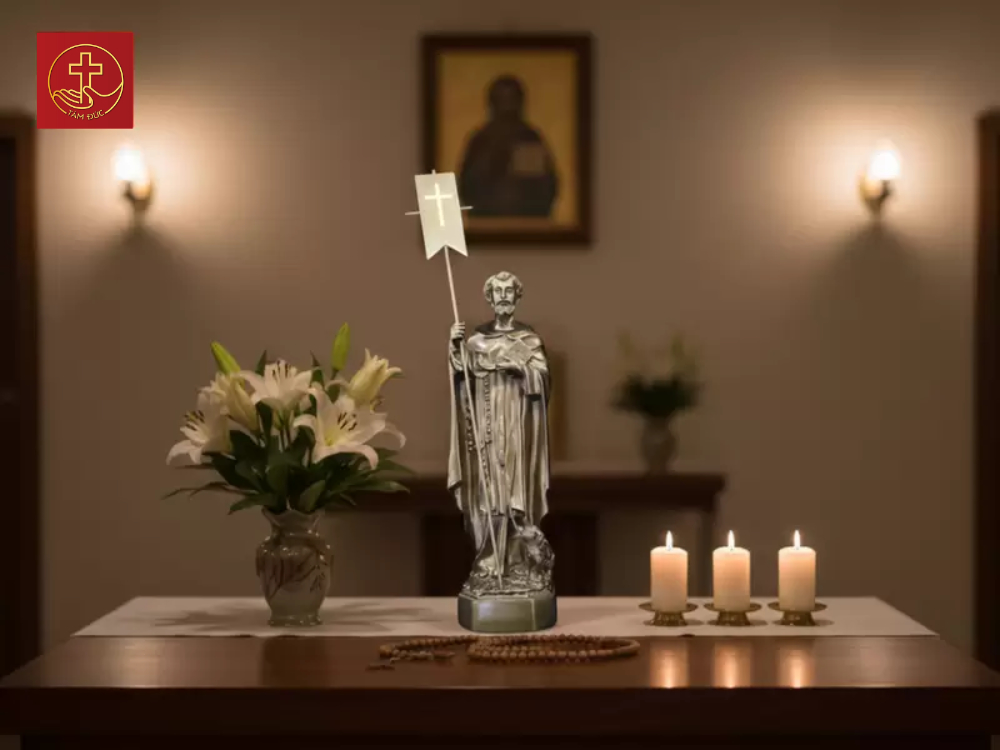 Mẫu tượng 40cm với kích thước chuẩn mực, dễ dàng bài trí hài hòa trong không gian thờ tự hiện đại.