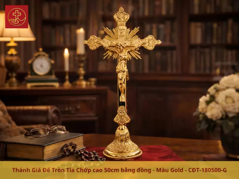 Thánh giá Đế Tròn Tia Chớp 50cm